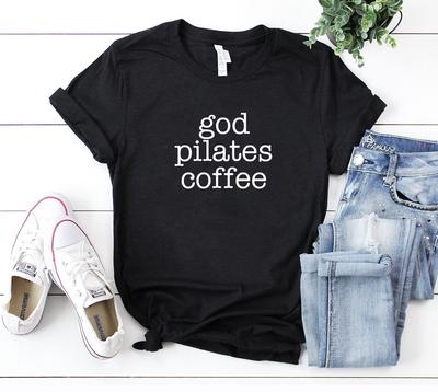 God Coffee Pilates Shirt Workout Mom Shirt Pilates Shirt Pilates Instructor Gift Shirt Funny Pilates Shirts for Women Pilates Workout Yoga