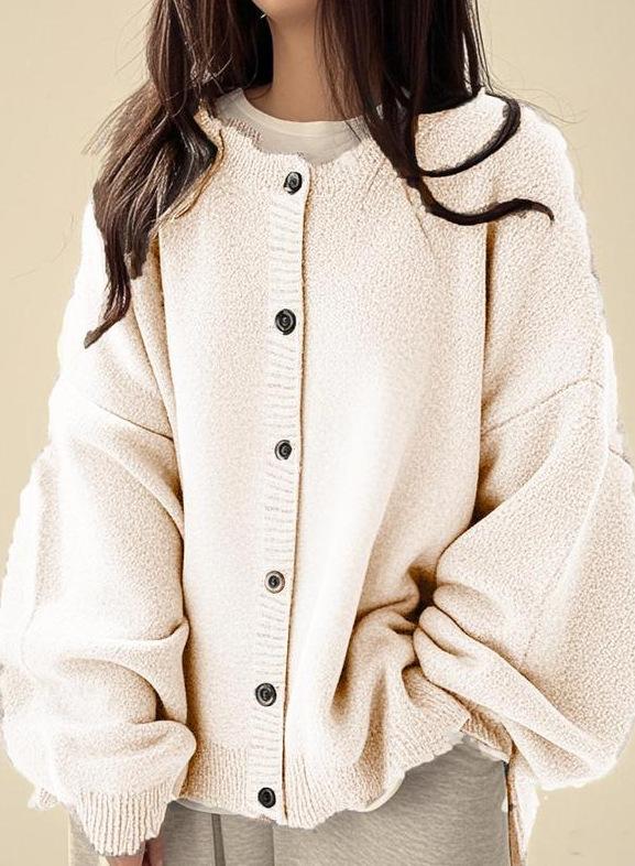 Vintage Solid Color Button Sweater Cardigan, Autumn and Winter Fashionable and Elegant Commuter Loose Knit Sweater for Women