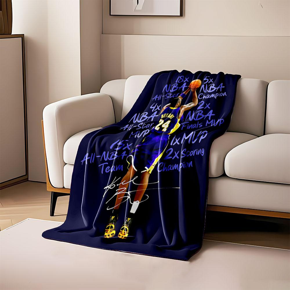 

Basketball player shooting with career achievements listed artistically. for all seasons blanket lunch break throw gift 80cm x 120cm