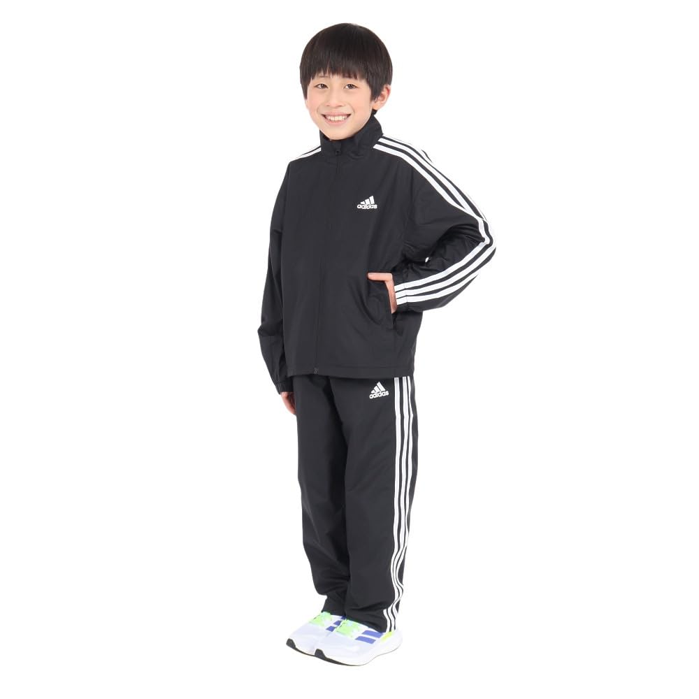 Adidas KPX97 RDY Brushed Tricot Woven Tracksuit Black J150 Kids' Must-Have Loose-Fit WIND. Color-Block Set, (JP4926)