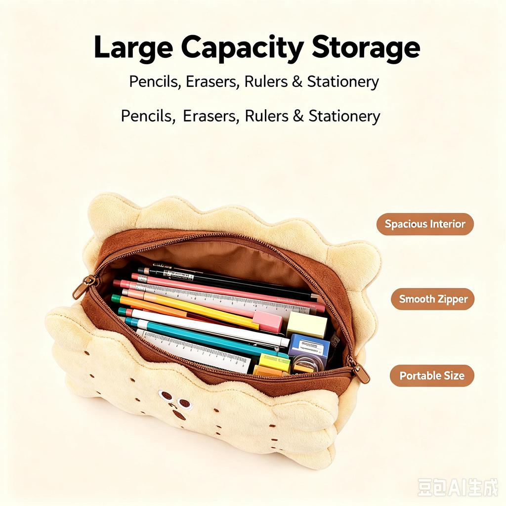 Ins Style Biscuit Shaped Plush Pencil Case Large Capacity Student Bag