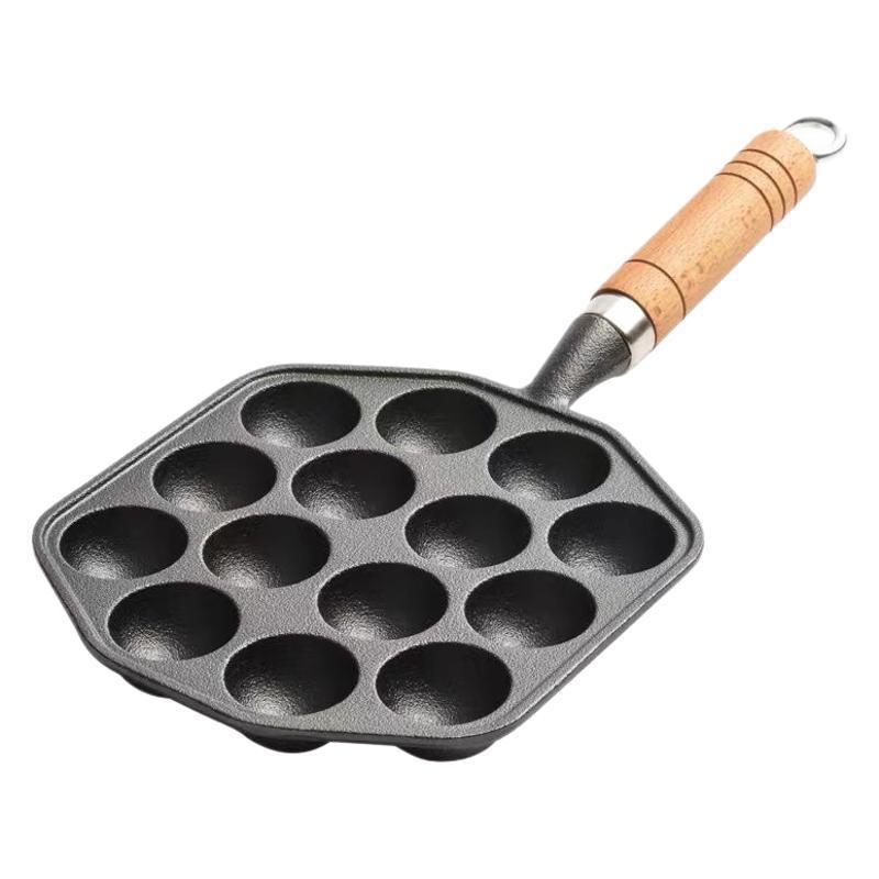 14 Holes Takoyaki Pan Nonstick Cast Iron Octopus Meat Balls Mold Maker with Detachable Handle Home Pancake Baking Mold Pan
