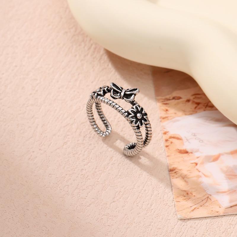 Ancient silver geometric ring literary and retro personality light luxury fashion jewelry finger ring women
