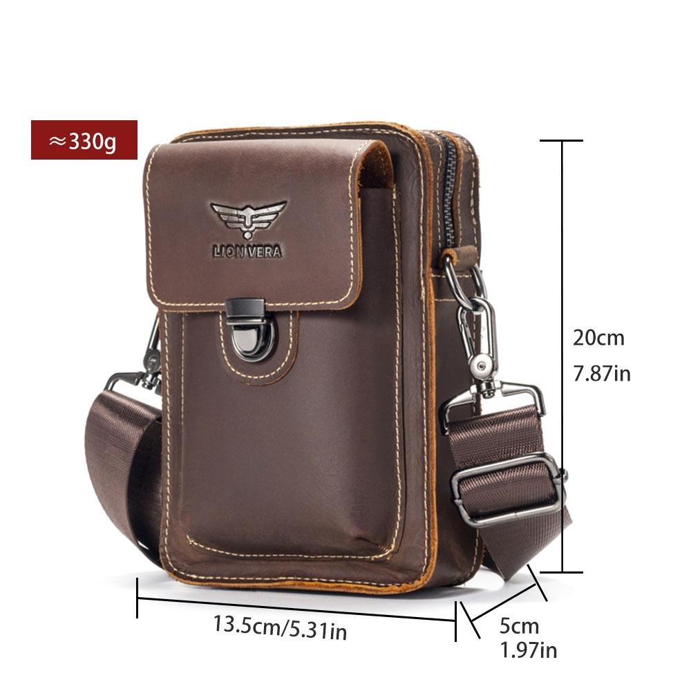 LION VERA Sacoche de Ceinture en Cuir Véritable pour Téléphone Homme Sacoche de Taille Fine Bandoulière