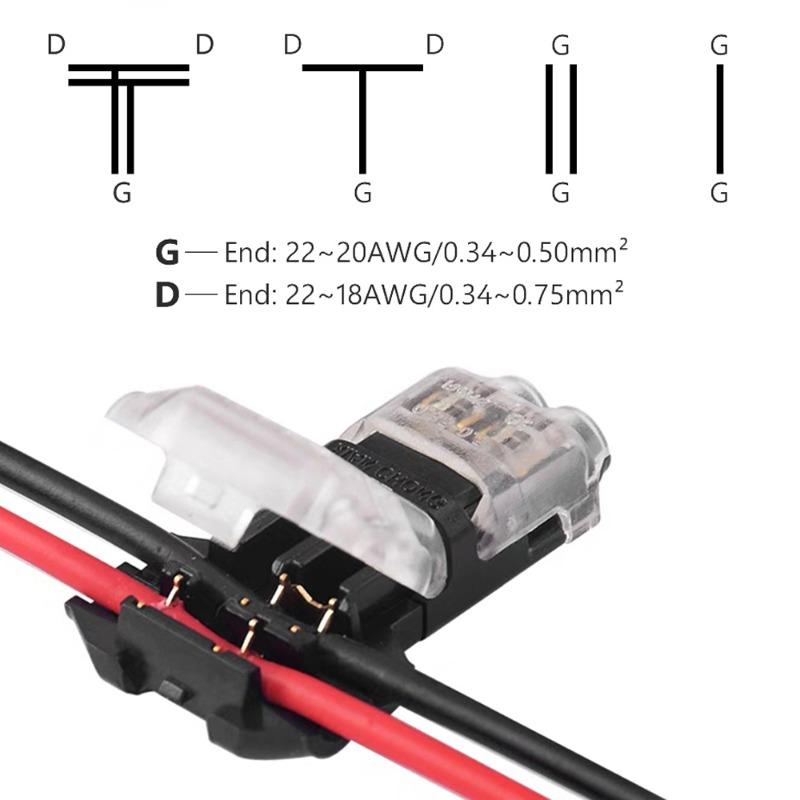 2Pin Wire Connector Car Audio Universal T/H Type Conductor Quick Splice Crimp Terminal Block for 18-22AWG Stranded Solid Wire
