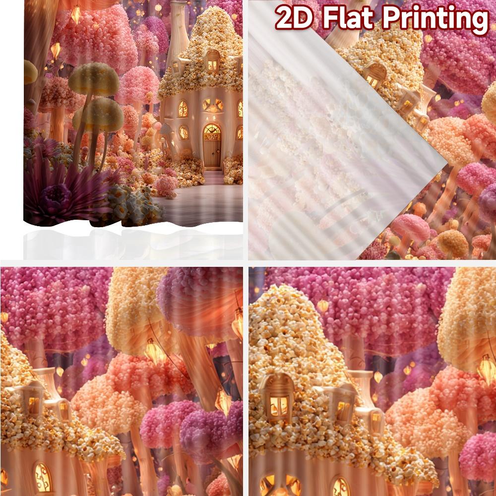 2pcs, 2D FLAT PRINTING Curtains (Without Rod) Mushroom Haven Christmas holiday curtains Versatile Polyester Curtains All Seasons
