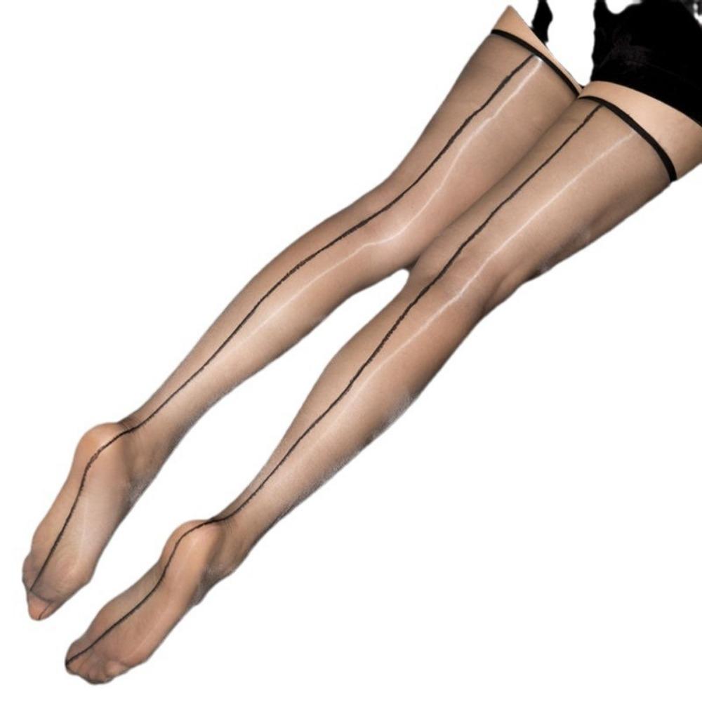 1D Ultra-thin Shiny Stockings Rear Vertical Long Tube High Tube Socks Vertical Line Beautiful Legs Aurora Silky Thigh Socks Sexy Black Silk