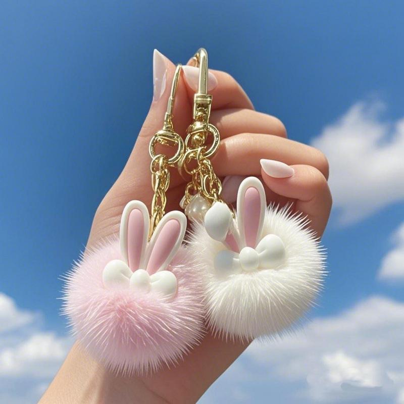1 piece of smooth touch butterfly bow rabbit ear decoration daily necessities plush keychain accessory