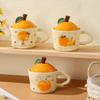 Cute Girl Little Orange with Lid Ceramic Cup Small Gift Set High Temperature Resistant Girls Office Mug Gift Box Set