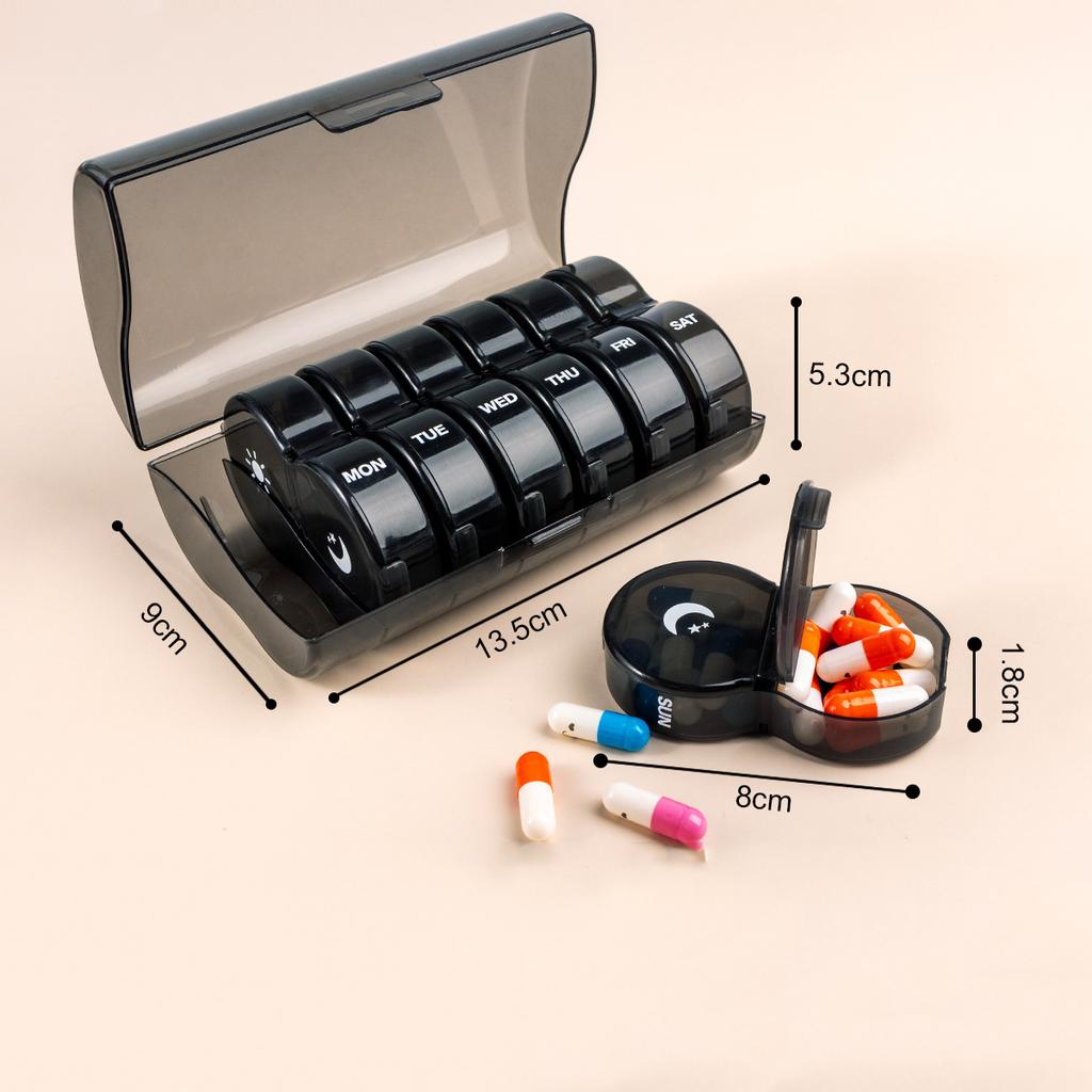 UNTIOR  Portable Weekly Pill Box Morning and Evening Large Capacity Travel with 14 Compartments to Hold Pills Vitamins
