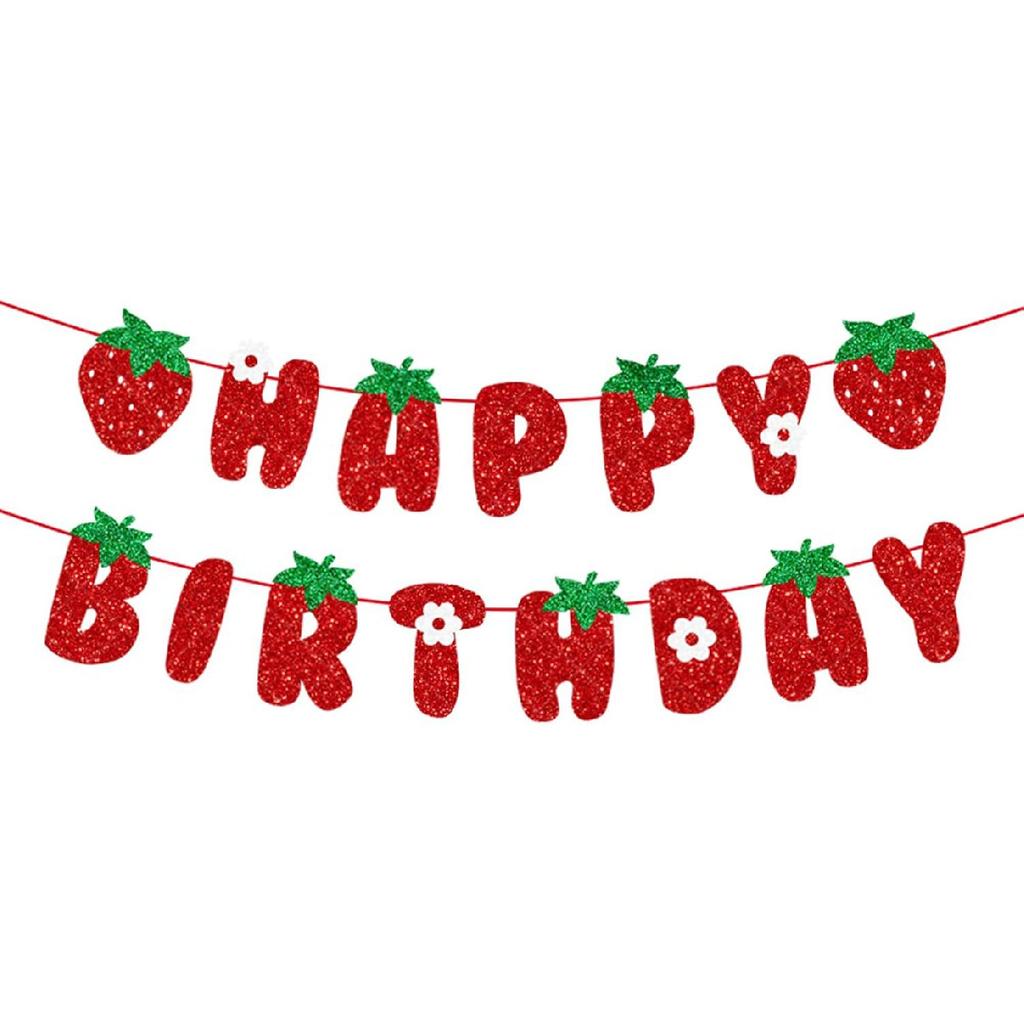 TSJ Strawberry Banner Garland Decor Glitter Berry Hanging Decorations Strawberry Themed Party Favors for Birthday Party Baby Shower