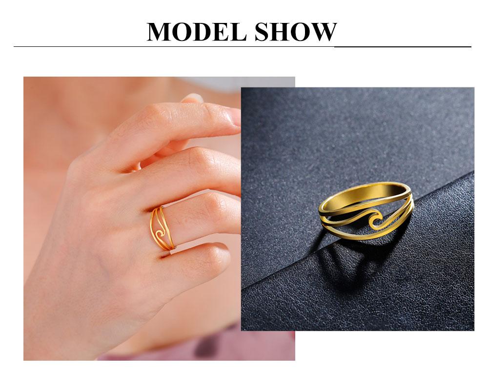 Cazador Minimalist Sea Wave Rings for Women Men Stainless Steel Finger Ring Jewelry Party Birthday Anniversary Gift Wholesale