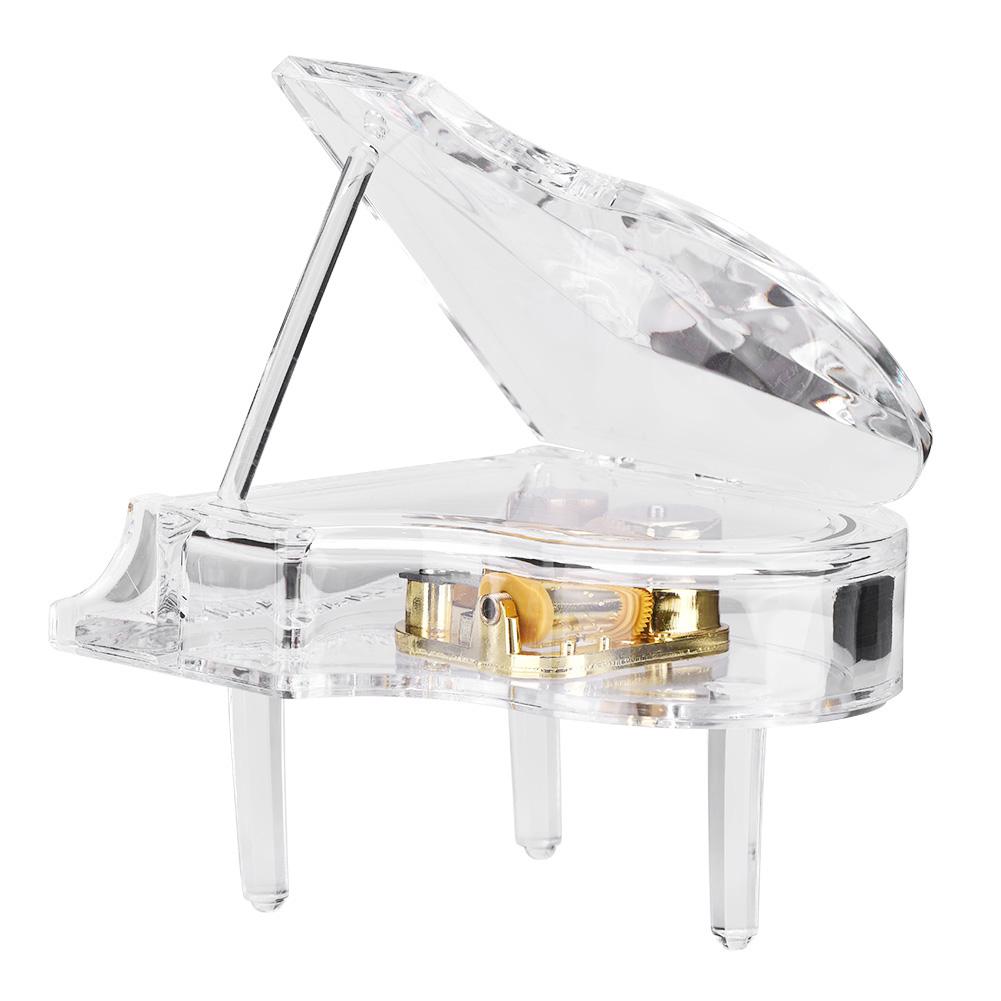 Grand Piano Shaped Windup Transprent Acrylic Music Box Birthday Present Gift