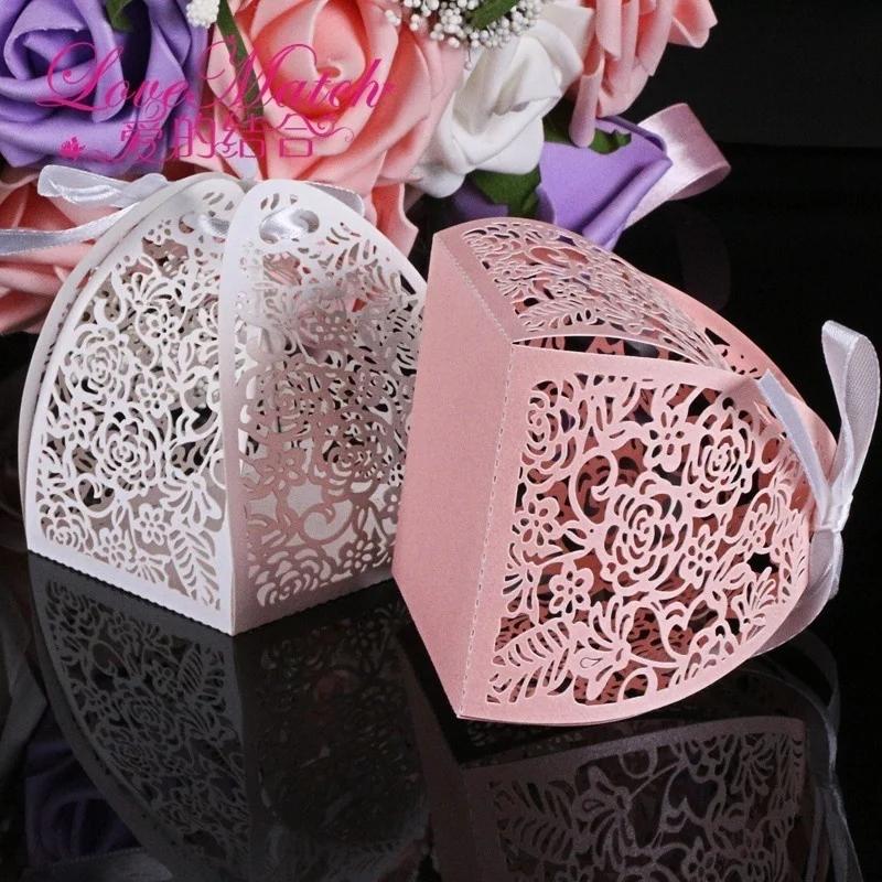 Laser Cut Lace Flower Wedding Candy Box Gift for Guest Birthday Party Decoration Random