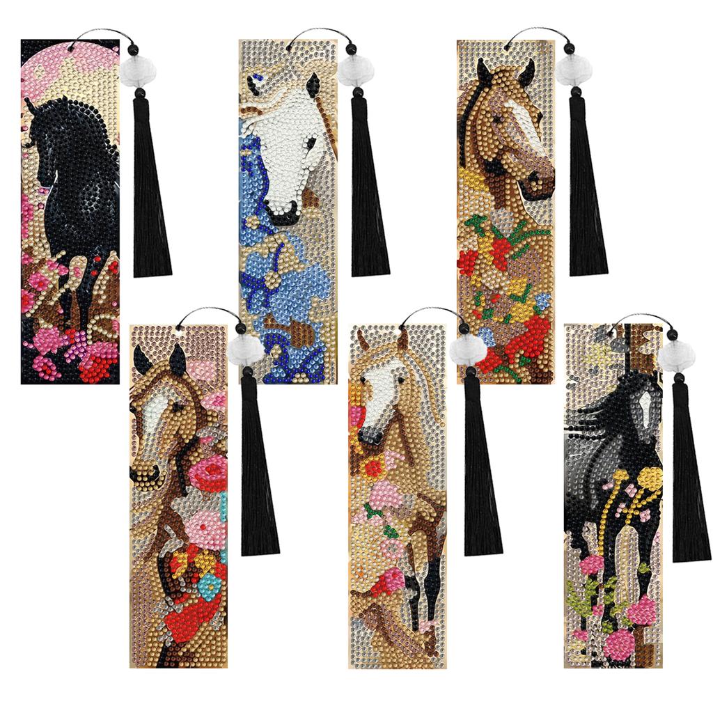 6 PCS 5D DIY Special Shaped Diamond Painting Bookmarks Kits with Tassels Rhinestone Art Bookmark Kits for Adults Women
