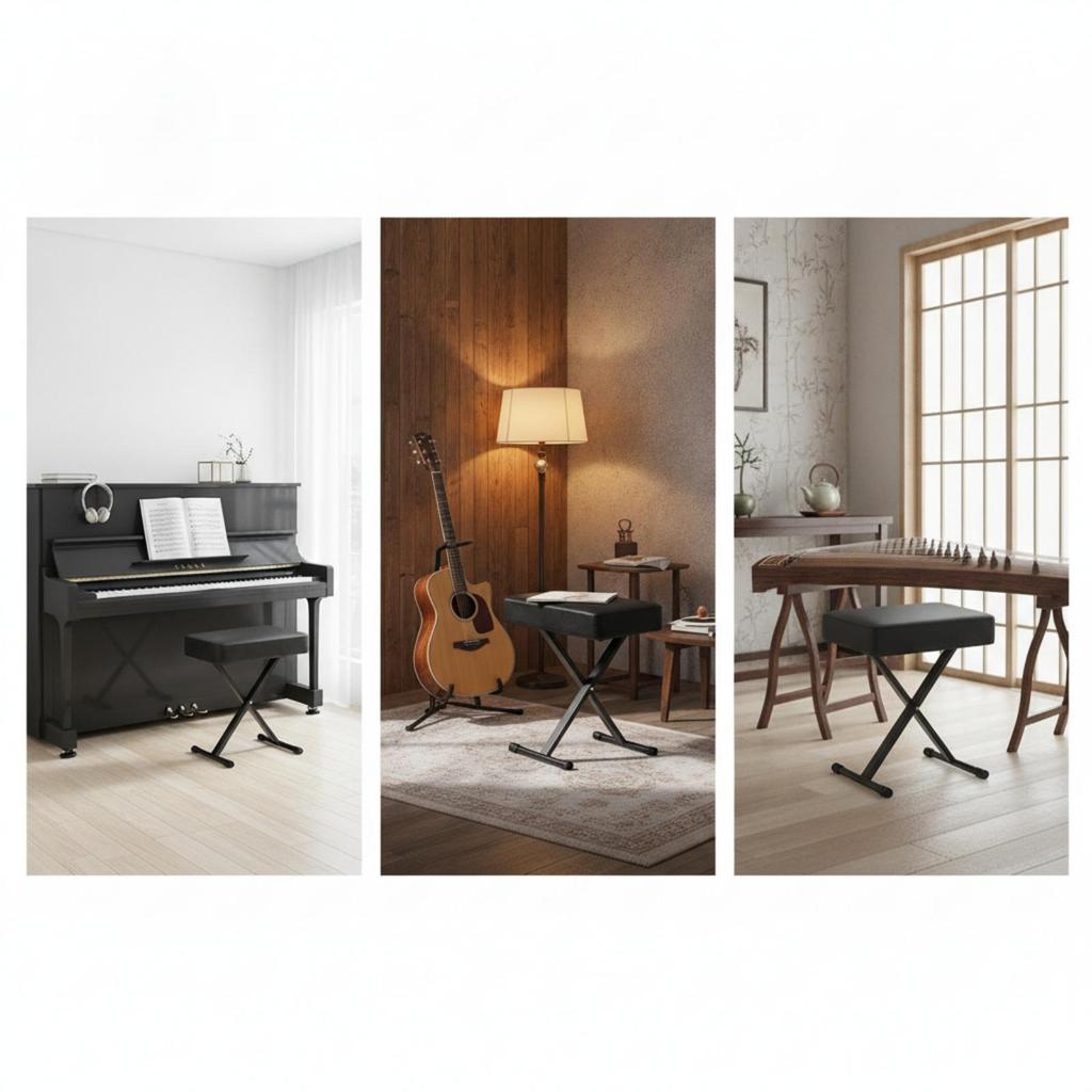 Keyboard Bench Portable Stool with Padded Seat Easy To Clean for Pianists