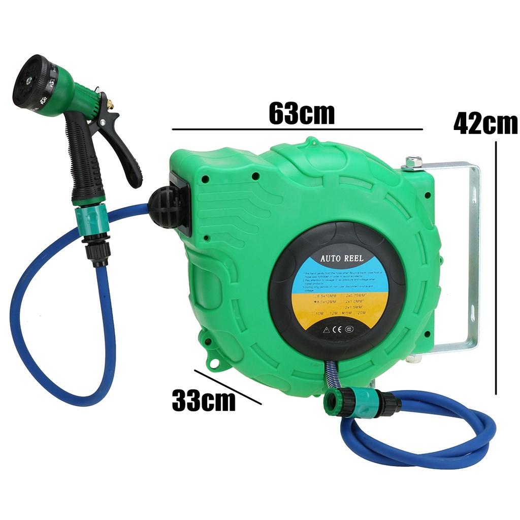 16KPA Green 16KPA Water Outdoor Spray Water Garage Tool Car Wall Mounted Automatic Reel Retractable Garden Hose Pipe Reel 8x12x15M