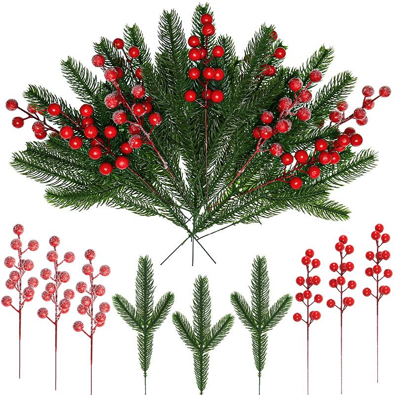 Artificial Pine Needle Branches with Red Berries - Christmas and Wedding Decoration