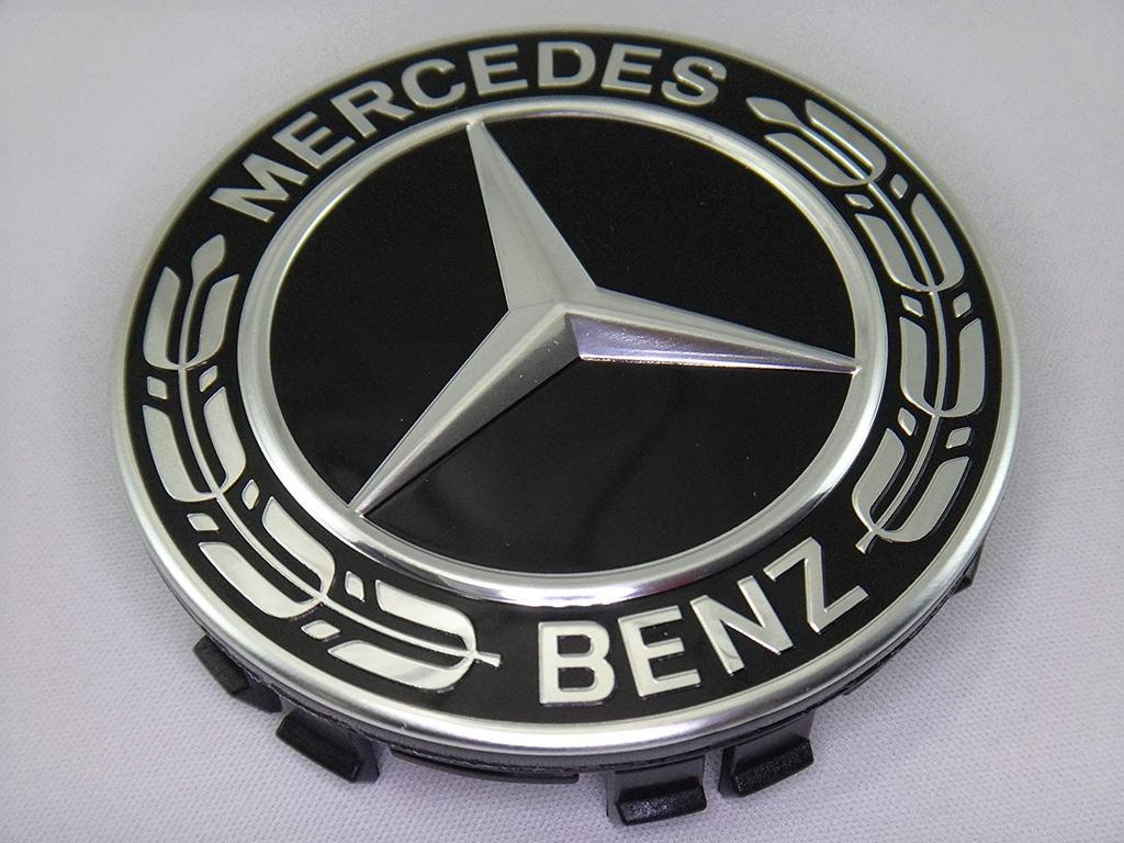 Genuine Center Caps In Gloss Black with Laurel Wreath Mercedes-Benz Caps/Hub