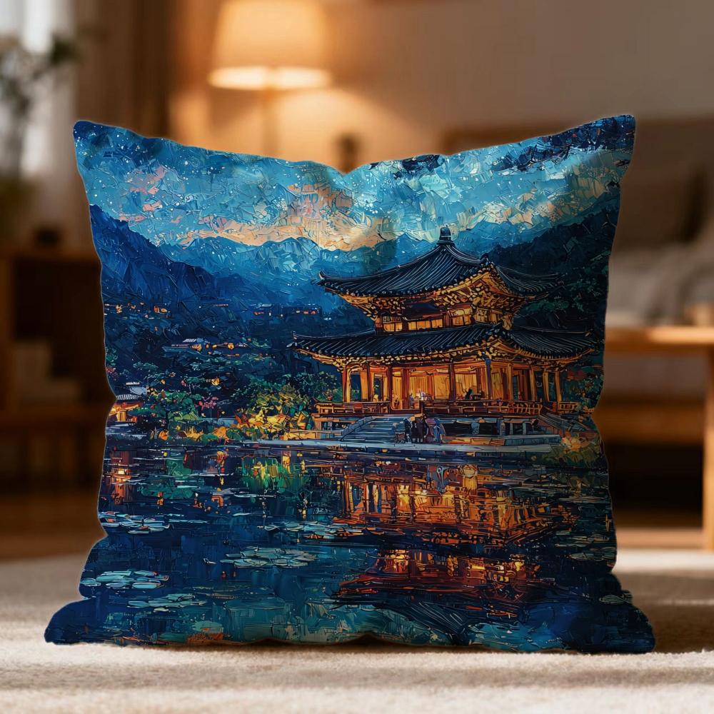 Popular F-FFoguo Temple Cushion Cover Soft Washable Pillow Case Multi-Scene for Couch Bed Travel Office Use