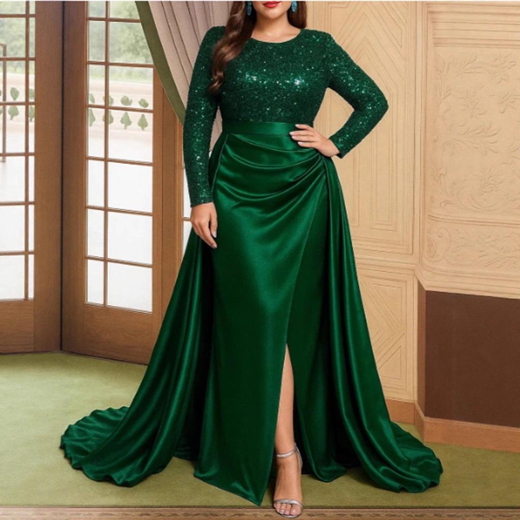 Europe Beautiful Woman Banquet Long Sleeve Temperament Socialites Annual Meeting Host Aura Queen Sequined Evening Dress