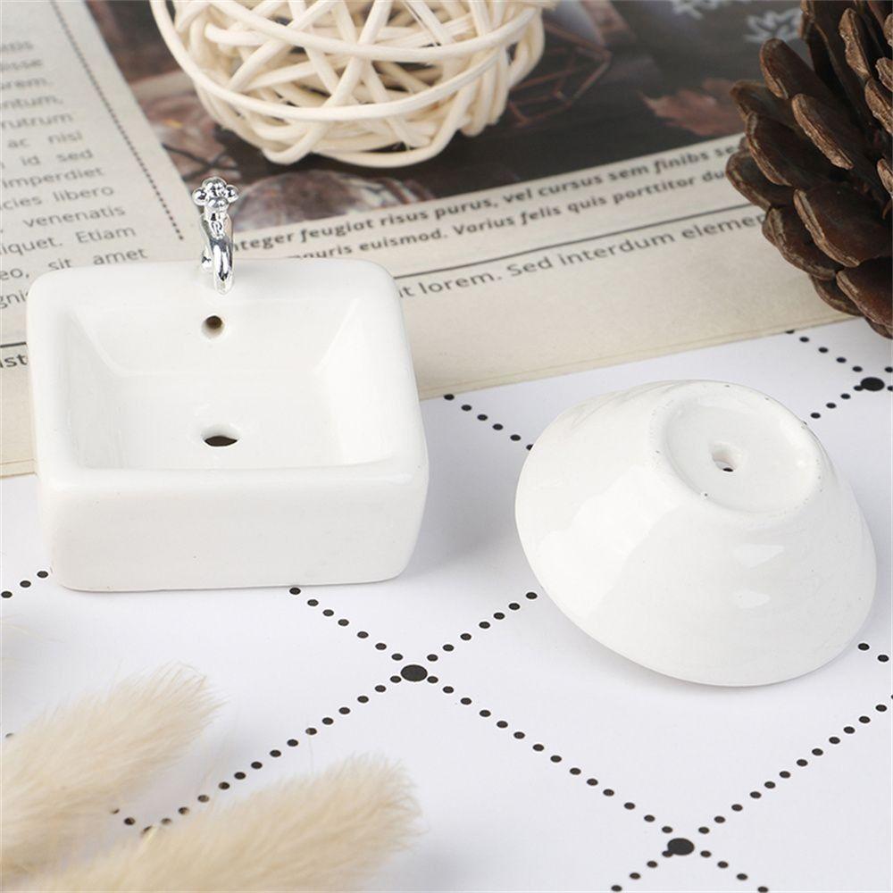 Pretend Play Wash Basin Figure Simulation Bathroom Sink Ceramic Dollhouse Toy Bathroom Sink Model