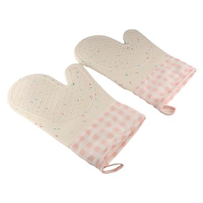 Anti Scalding Microwave Gloves Heat Insulation Pink Plaid Silicone Gloves Anti Slip Professional Oven Gloves Baking