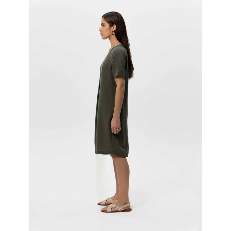 Completely Relaxed Feeling Very Comfortable Copper Ammonia Wire Over the Knee Straight V-neck Dress