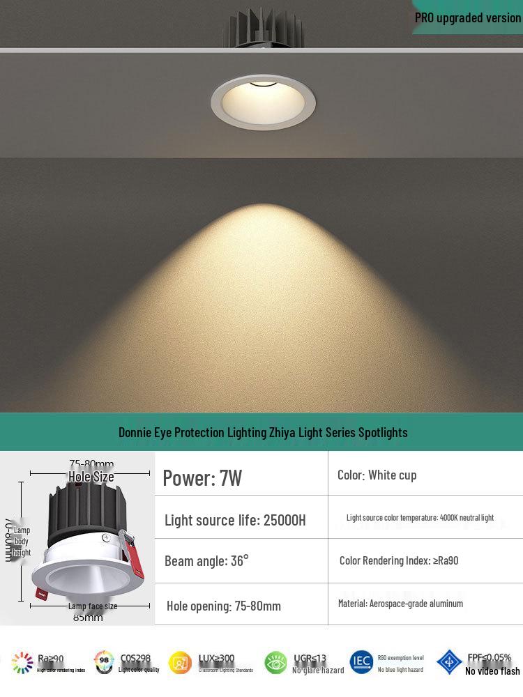 

Small Hill Anti-Glare Recessed Ceiling Light 75 - Deep Cup Wall Washer Spotlight for Living Room Default Option