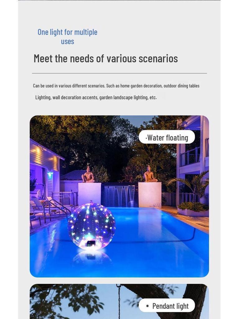 2026 Solar LED Waterproof Warm Color Pool Light - Outdoor Decorative PVC Inflatable Ball.