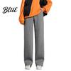 Thick Fleece Lining Straight Wide Pants Elastic Autumn Winter Trousers Women High Waist Leg Solid
