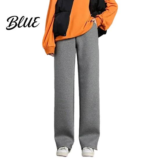 Thick Fleece Lining Straight Wide Pants Elastic Autumn Winter Trousers Women High Waist Leg Solid