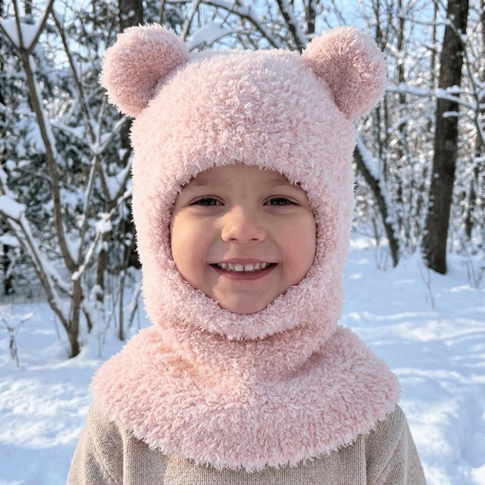 Bear Scarf Mask Integrated Hat Warm Lining Kids Balaclava Hat Autumn and Winter