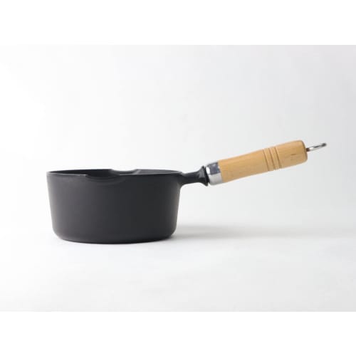 Iwachu 16cm Saucepan with Wooden Handle, Black Finish, Inner Diameter 16cm, Induction Compatible, Nambu Ironware, 24070