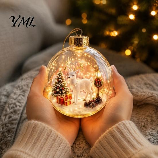 Winter Theme Party Favors Lighted Christmas Ornaments, 3D Miniature Scene Hanging Balls with Warm LED Light, Cute Festive Home Desktop Decorations