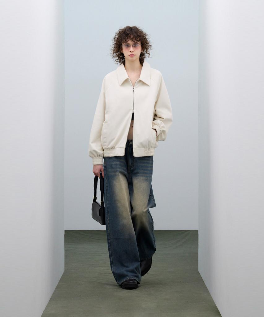 Standarderror 87-Stan057 Raglan Suede Blouson Jacket Ivory