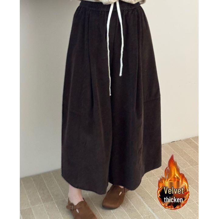 Korean Style Slimming Wide-Leg Corduroy Wool Pants for Women