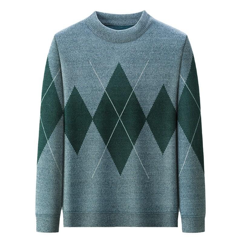 Pulover cu gât înalt cu dungi pentru bărbați, croială slim-fit - Pulover tricotat confortabil din amestec de fleece pentru toamnă/iarnă, top casual cu mâneci lungi și cald, cu croială elastică