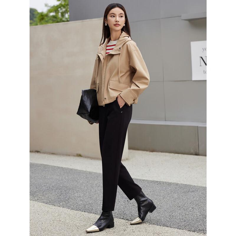 JUZUI Women's Autumn Hooded Casual Windbreaker JWEQ41301