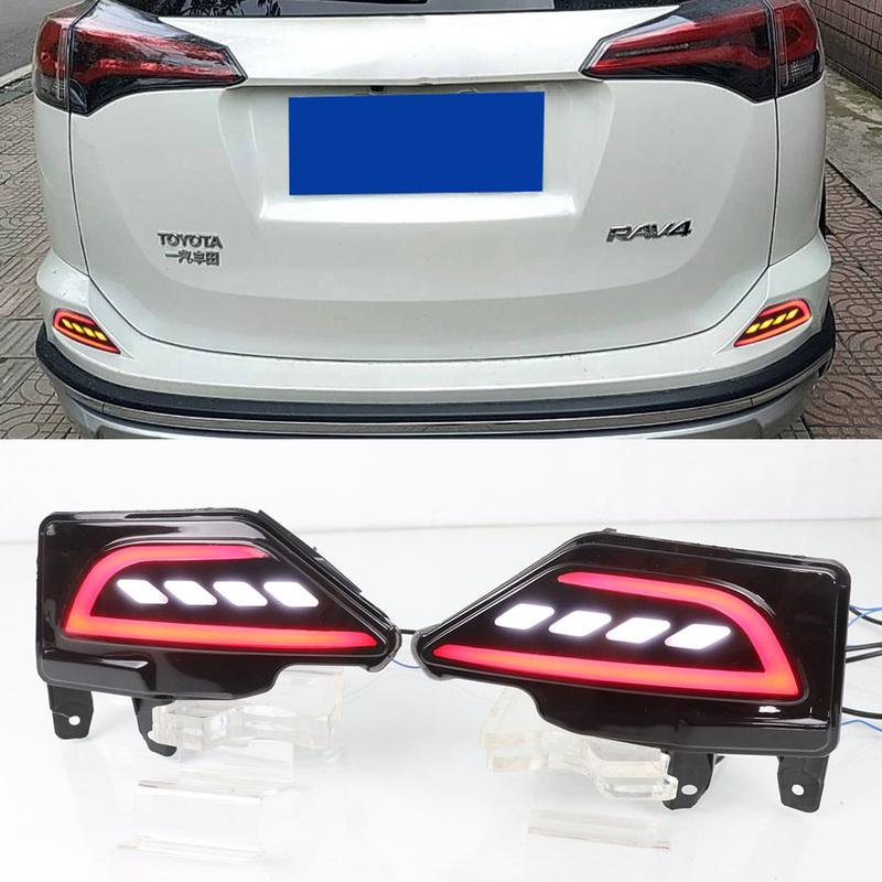 1 Pair Car LED Bumper Reflector Light For Toyota RAV4 2016 2017 2018 2019 Rear Tail Light Fog Light Turn Signal Brake Lamp