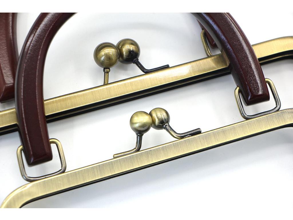 20CM Dark Embossed Bronze Handbag Handle with 25CM Square Wood Clasp and Smooth Screw Material