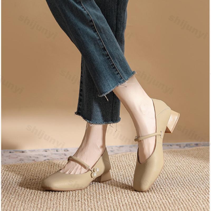Fashion Square Toe Thick Heel Mary Jane Shoes for Women In Spring 2025 New Retro French Shallow Mouth Low Heel Daily Casual Single Shoe