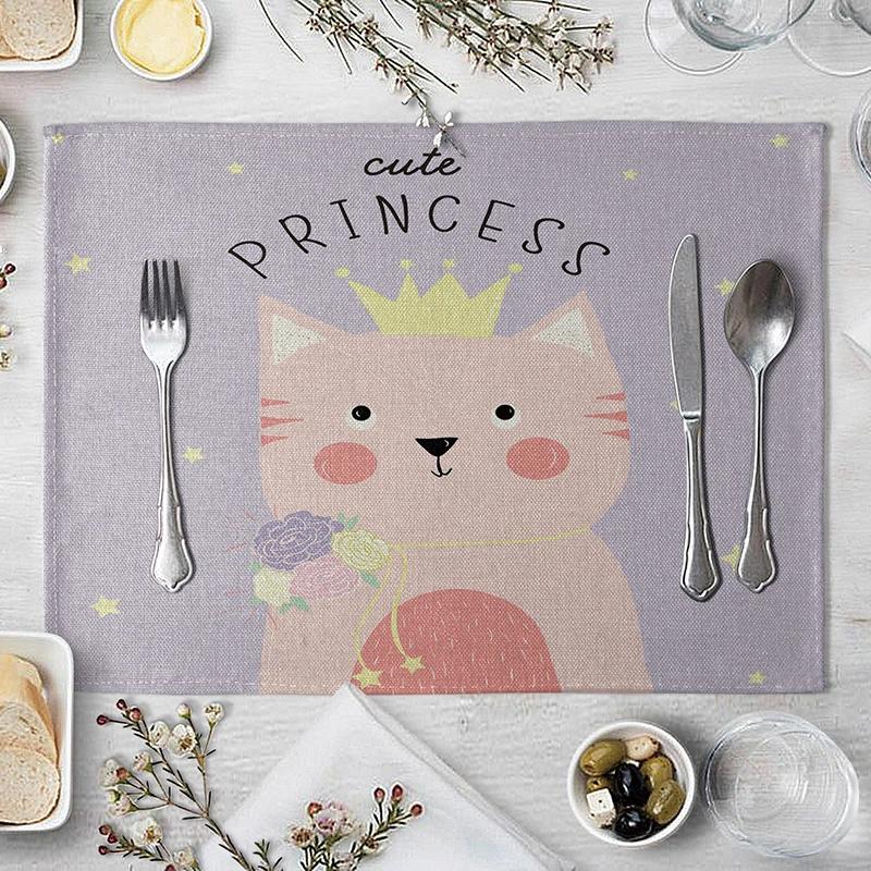 Children's Cute Animal Style Pattern Placemat Cotton Linen Fabric Table Mats Family Dinner Tableware Kitchen Table Mat 30X45cm
