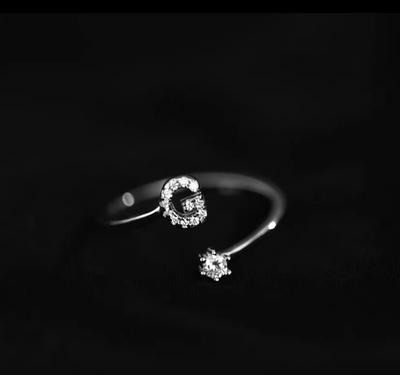 Fashion 925 Silver 26 Letter Ring Sparkling Diamond Zircon Open Ring Index Finger Your Ring Birthday Party Jewelry