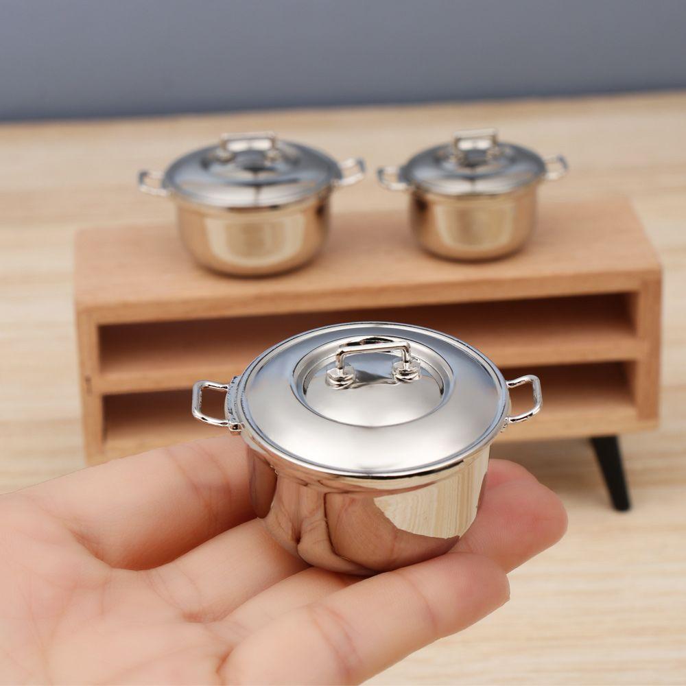 Kitchenware Kitchen Cooking Toys Miniature Soup Pot Mini Cookware With Cover Dollhouse Accessories