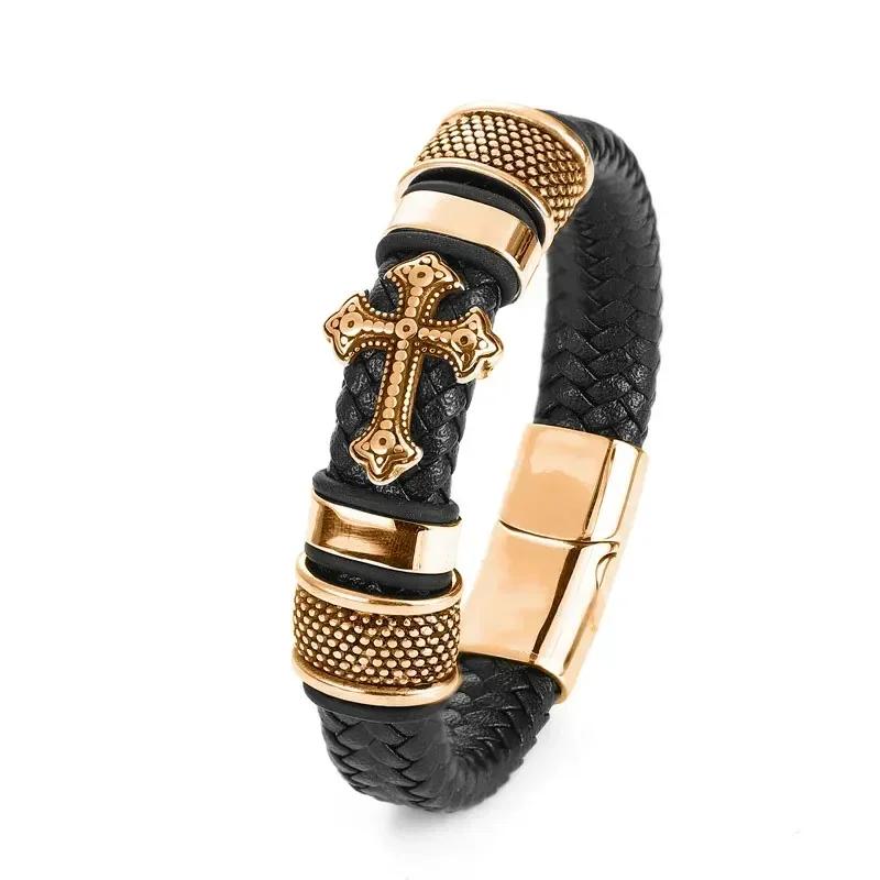 Vintage Handwoven Black Leather Bracelet with High Quality Metal Buckle Suitable for Men\'s Personalized Charm Wristband Jewelry