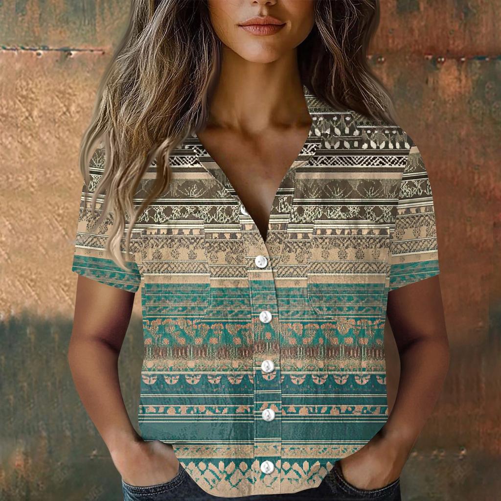 Damen Blusen & Hemden, Baumwolle, Leinen, kurzärmelig, lockere Boho-T-Shirts, Vintage-Blusen