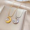 Titanium Steel Moon Zircon Minimalist Wind Furnace Real Gold Necklace Female Collarbone Chain Accessories