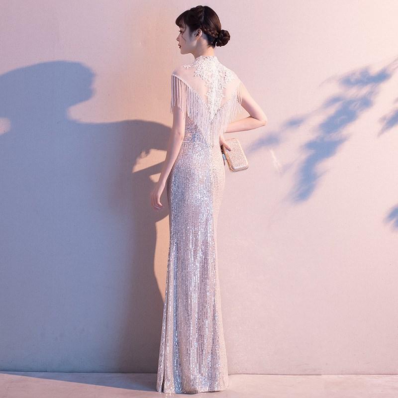 Banquet Evening Dress Dress Women's 1011 New Temperament Sequined Aura Queen Annual Meeting Host Long Fishtail Thin