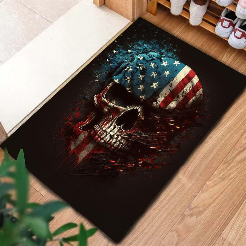 American Flag Dog SkullPattern Square Carpet,Area Rug,Carpet Rug for Living Room Bedroom Sofa Playroom Decor,Non-slip Floor Mat,Holiday Birthday Gifts